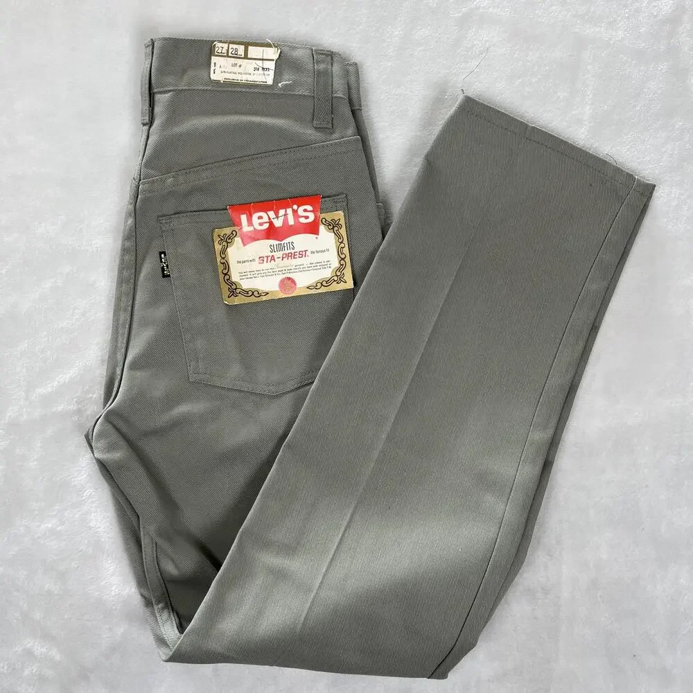 Vintage Levi's STA-PREST Pants Mens 27x28 Green Straight Wrinkle Resistant Big E